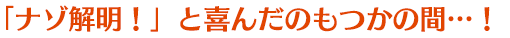 「ナゾ解明！」と喜んだのもつかの間…！