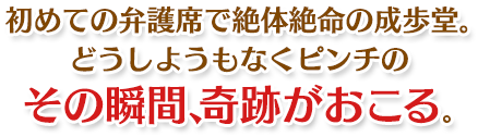 初めての弁護席で絶体絶命の成歩堂。どうしようもなくピンチのその瞬間、奇跡がおこる。