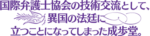 国際弁護士協会の技術交流として、 異国の法廷に立つことになってしまった成歩堂。